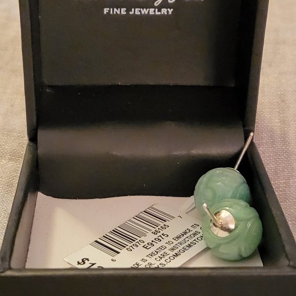 Green Dyed Jade Carved Ball Stud Earrings by R.H. Macy & Co. Fine Jewelry NWT - Picture 2 of 8
